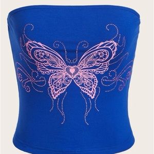 Royal Blue Pink Butterfly Tube Shirt